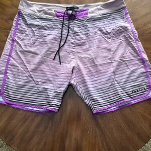 Oakley Men's Purple and Gray Striped Board Shorts